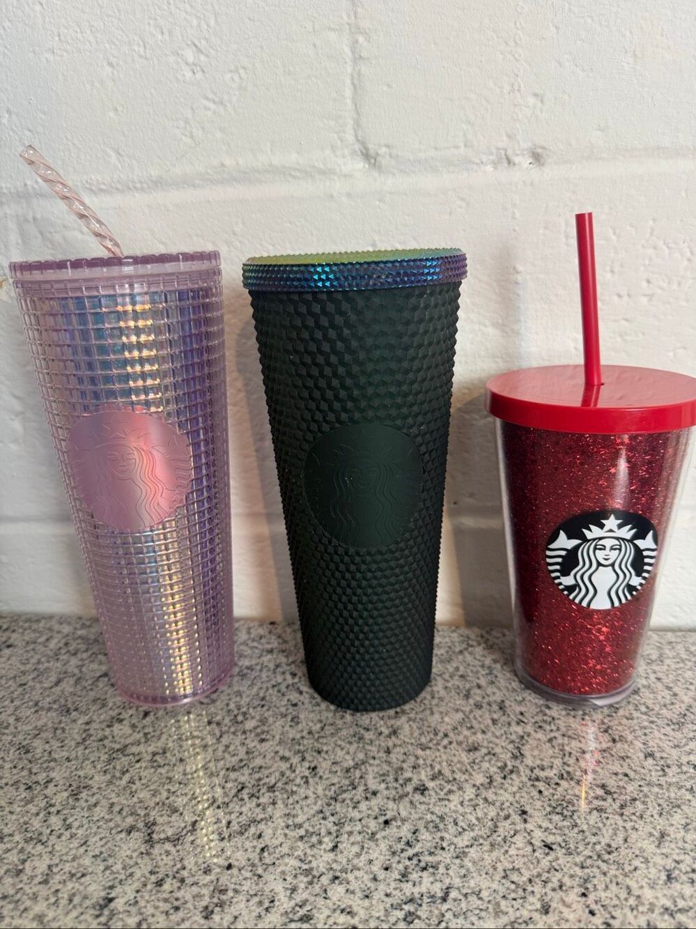 Starbucks Lot of 3 Tumblers Cups Studded Iridescent Purple Green Red Glitter Str